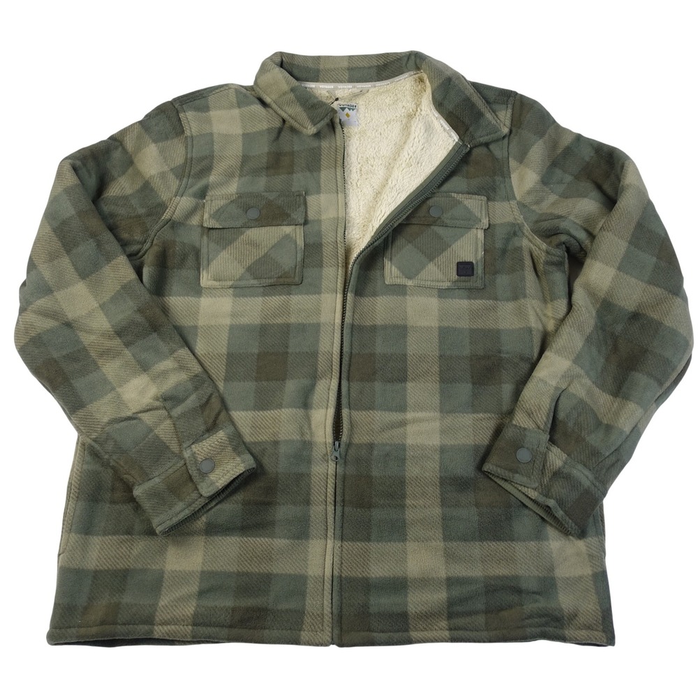 Voyager Plaid Sherpa Lined Fleece Shirt Jacket Men XXL Green Khaki Zipper Front
